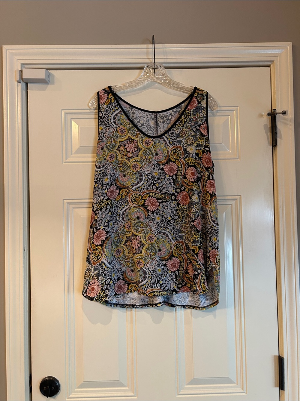 LOFT Paisley Floral Sleeveless Shell Top - Black, Pink, Yellow
